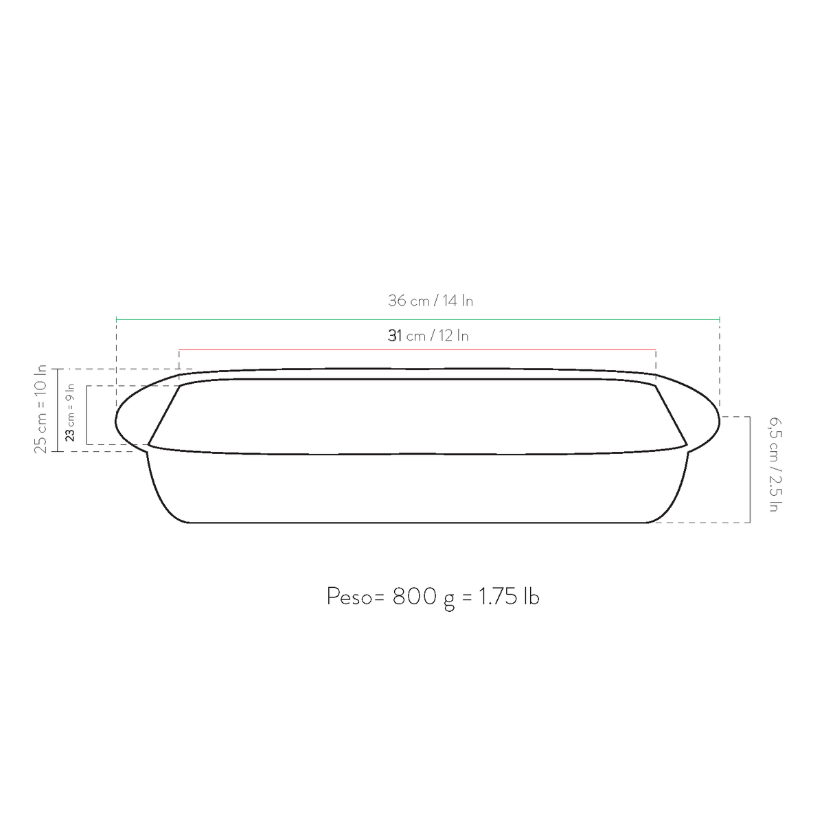 Teglia da forno rettangolare piccola 31x23x7cm